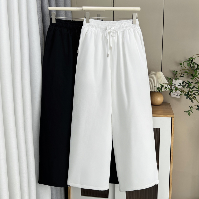 大码直筒裤女200斤胖 mm 秋冬款加厚高腰抽绳垂感宽松直筒休闲裤