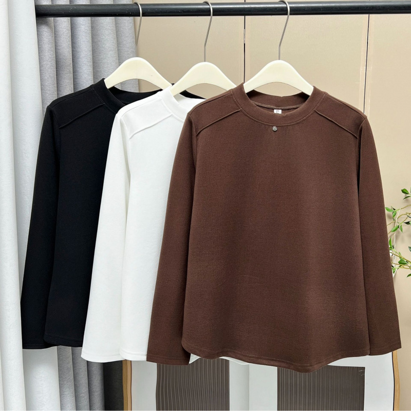 大码长袖T恤女200斤胖mm秋冬加厚半高领宽松显瘦纯色打底内搭上衣