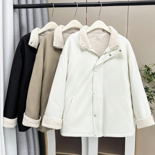 大码女200斤胖妹妹冬季新款韩版休闲加绒立领中长款棉服厚外套