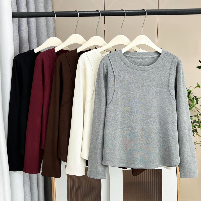 200斤胖妹妹加绒打底衫秋冬大码新款简约保暖长袖T恤多色内搭上衣