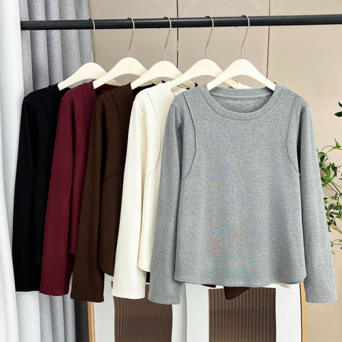 200斤胖妹妹加绒打底衫秋冬大码新款简约保暖长袖T恤多色内搭上衣
