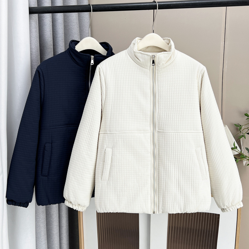 大码立领棉服女2025冬季复古肌理宽松遮肉微胖显瘦保暖棉服外套