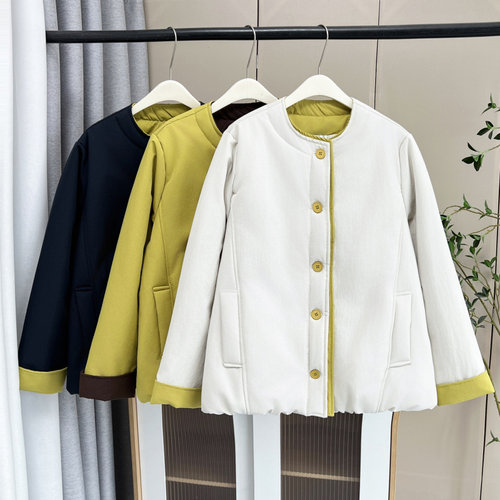 大码女装200斤胖妹妹冬季新款时尚休闲拼色轻薄棉衣保暖棉服外套