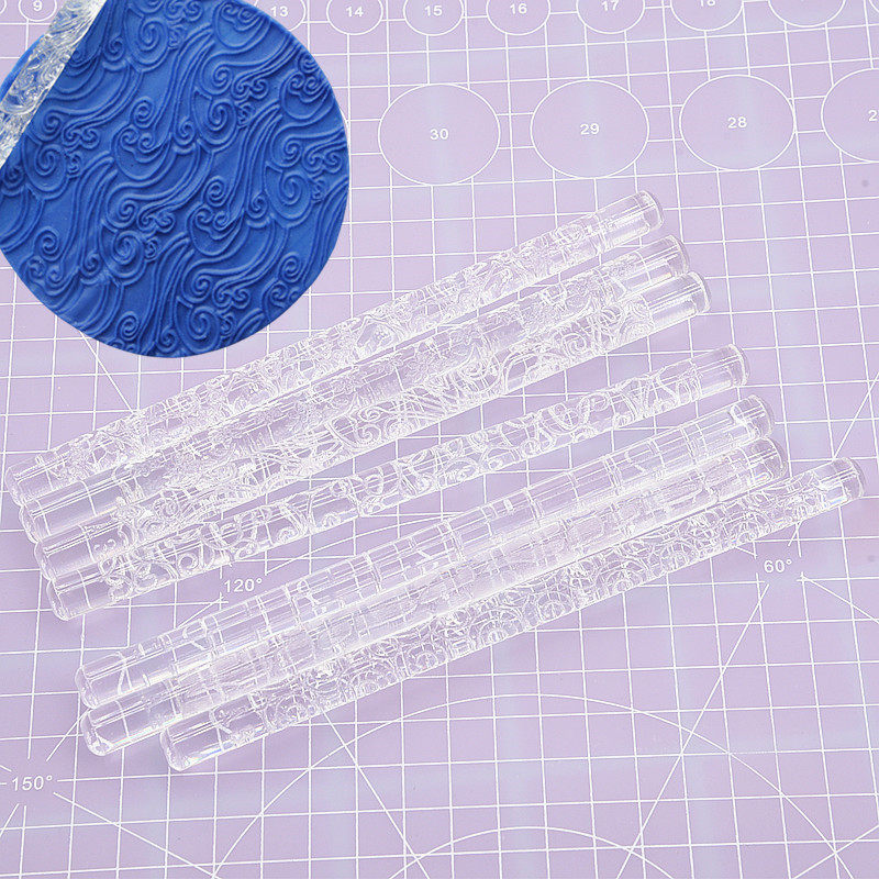 超轻粘土软陶泥透明翻糖亚克力压花印花纹理擀棒 diy不沾粘纹理棒