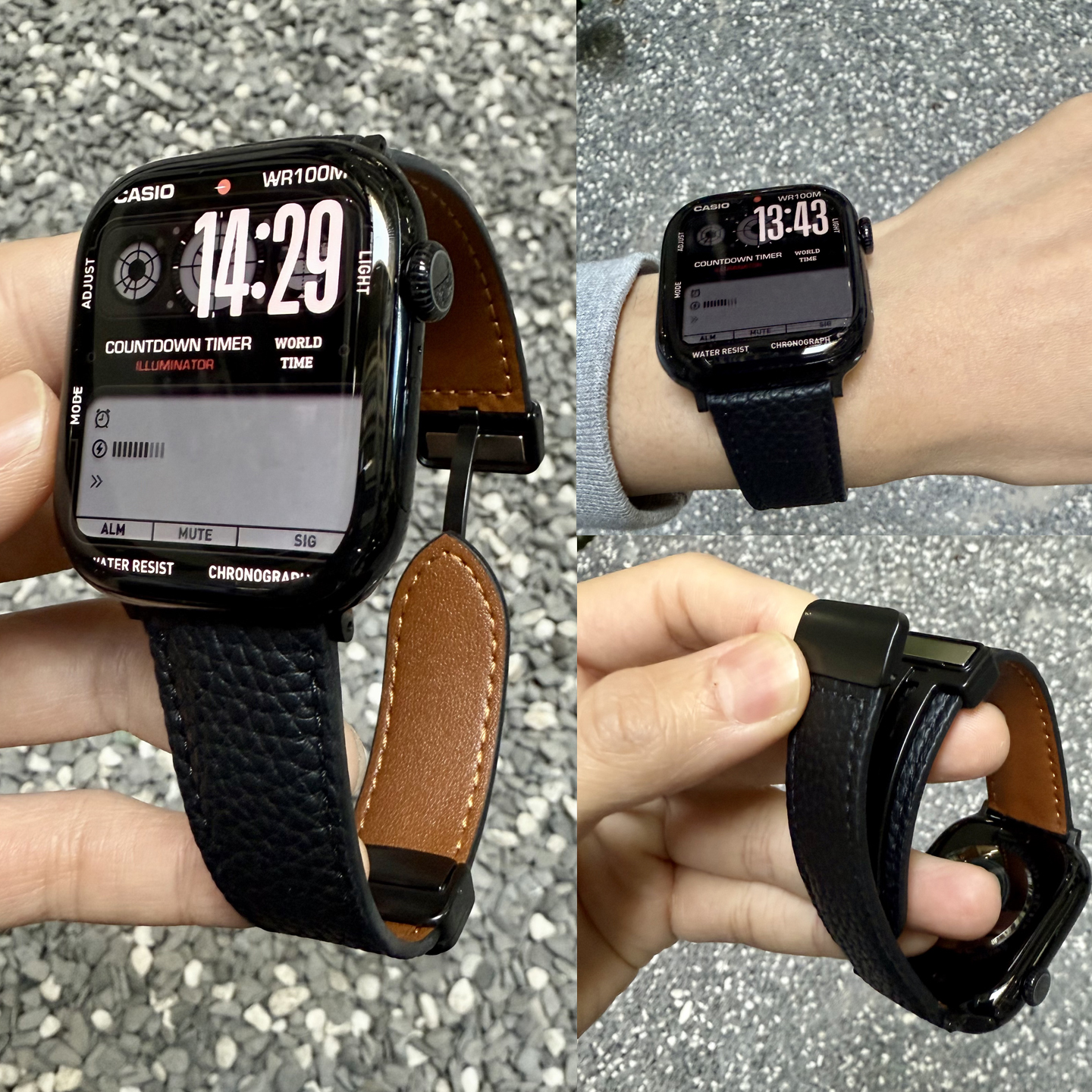 适用iwatchS10全皮荔枝纹磁吸扣表带苹果手表s9表带AppleWatch S8765se真皮Ultra秋冬柔软皮质高级男士女新款