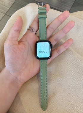 适用apple watch7表带苹果手表真皮表带iwatch456se表带皮质苹23女款创意细款简约小众秋冬高级40/44/41/45mm