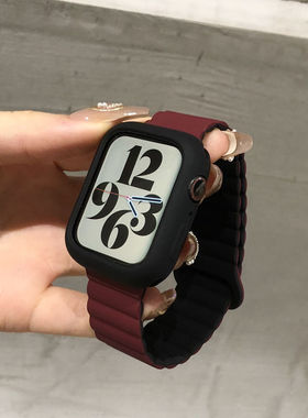 适用applewatch9表带苹果手表 iwatch s8/7/6/5/4/SE2代简约休闲SE硅胶磁吸男女生表带夏天透气新款Ultra高级