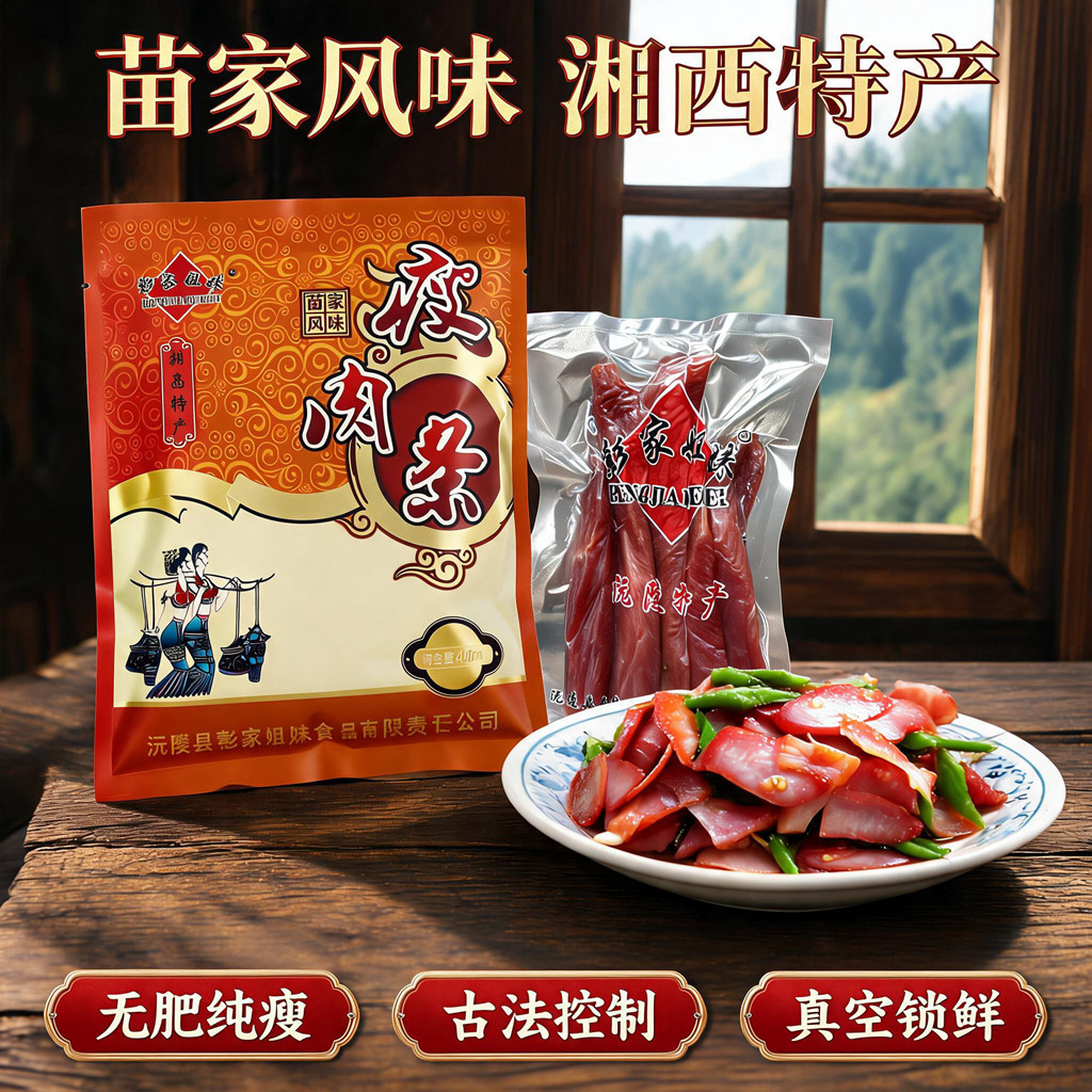 沅陵彭家姐妹瘦肉条湘西无肥纯瘦
