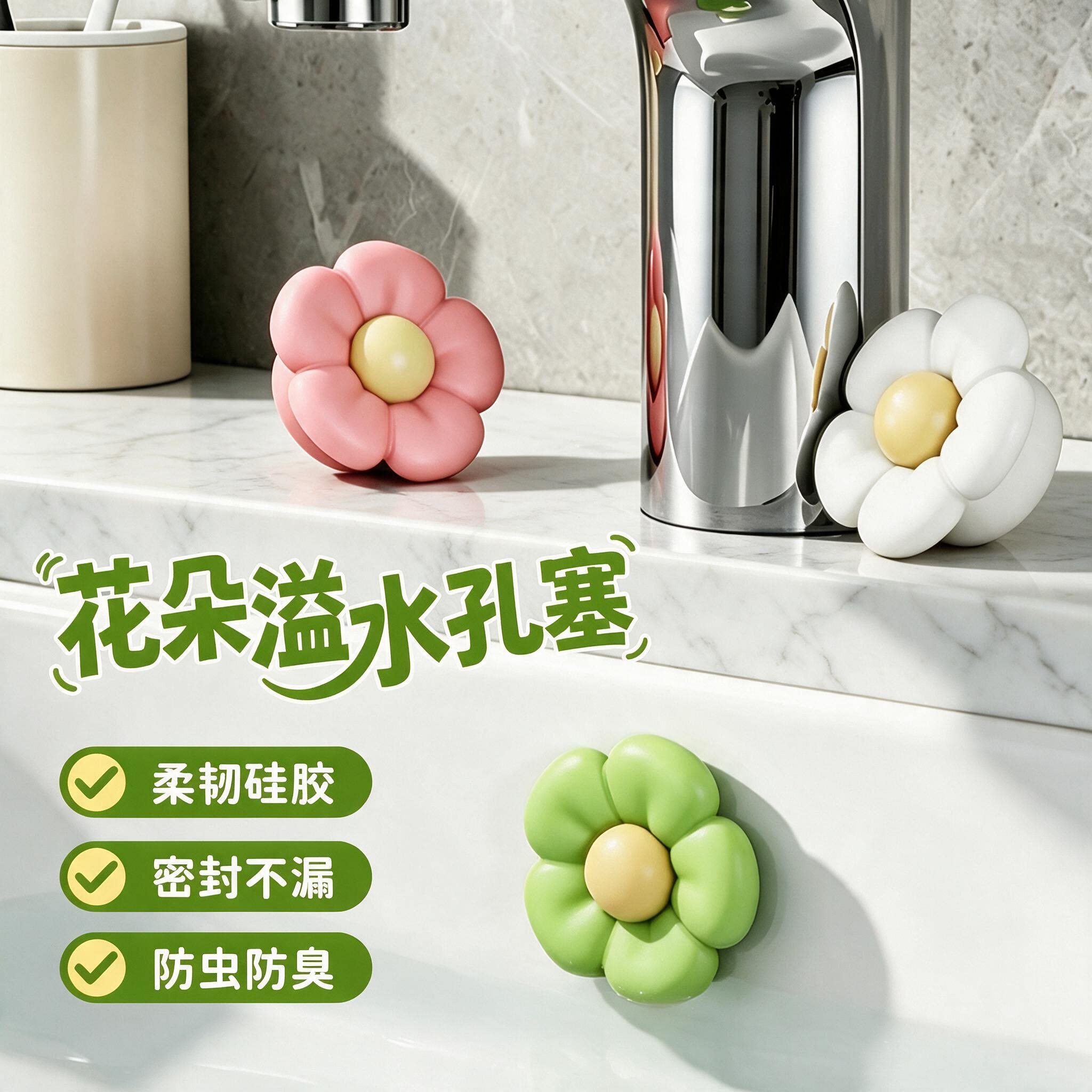 花朵溢水孔塞家用卫生间洗手盆堵头防漏水塞硅胶防虫防臭密封塞子