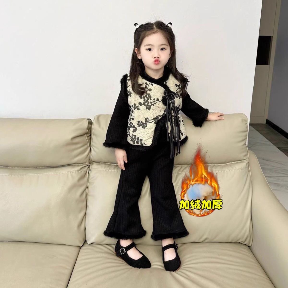 女童加绒喇叭裤脚毛毛裤子秋冬2025新款女大儿童冬季加厚灯芯绒裤
