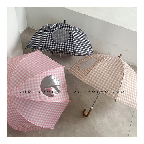 洋气复古格子儿童透明伞