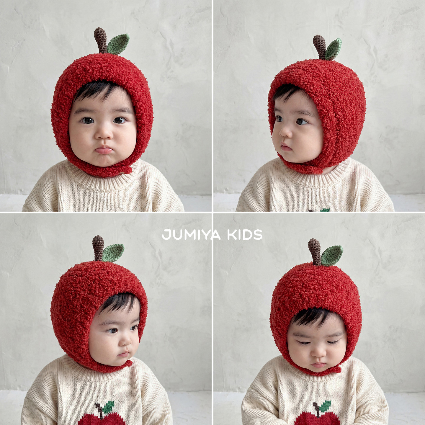 可爱小苹果~婴儿护耳帽秋冬季韩国Ins同款毛绒保暖小月龄宝宝帽子