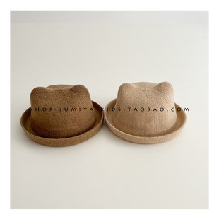 韩版 3岁男女宝宝圆顶英伦礼帽 儿童帽子春秋可爱超萌猫耳朵盆帽1