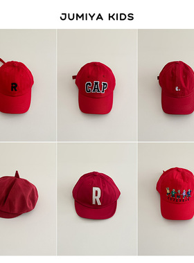 新年红色帽子/潮酷儿童过年男孩宝宝春秋男女童百搭鸭舌帽棒球帽