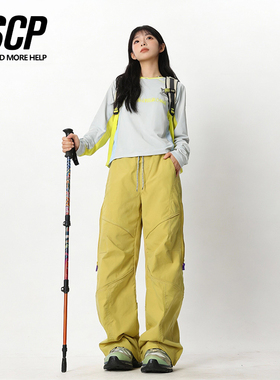 山系户外机能风多口袋工装裤女防风防水登山阔腿裤情侣春秋冲锋裤