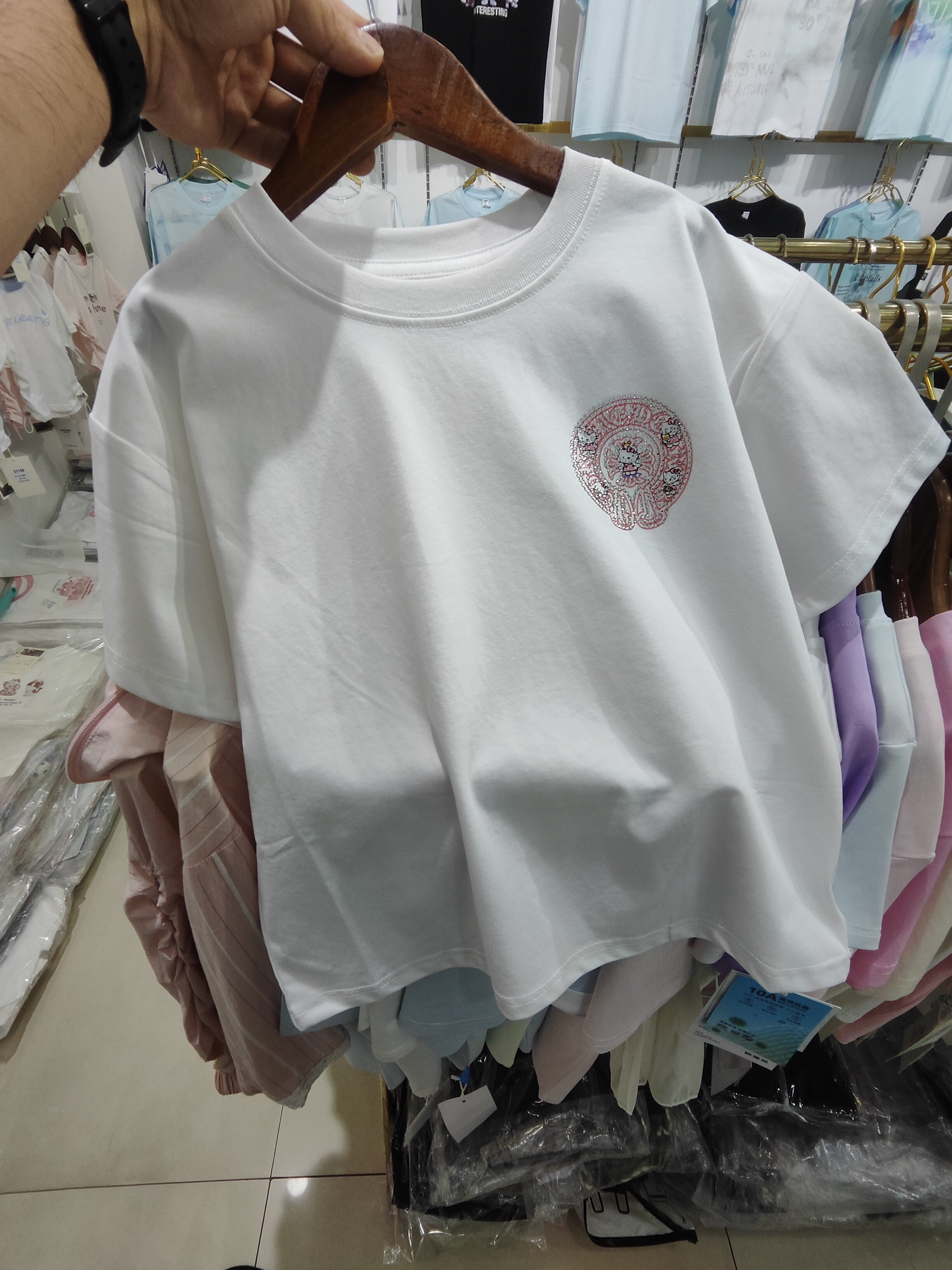 女童短袖T恤新夏装儿童洋气卡通上衣镶钻抗菌韩版童装HelloKitty