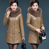 新款 中老年真皮羽绒服女中长款 大码 海宁皮衣冬季 修身 妈妈皮外套厚