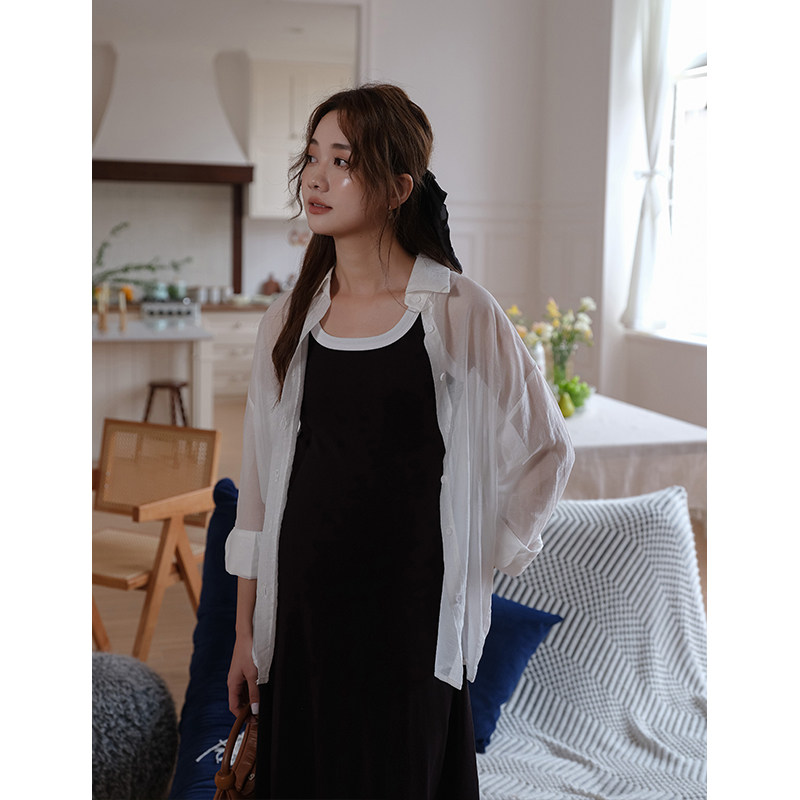 孕妇夏季连衣裙高弹黑色显瘦修身背带针织连衣裙中长款带胸垫韩版