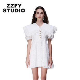 ZZFY STUDIO白色棉质蕾丝方领连衣裙23LYQ140045W