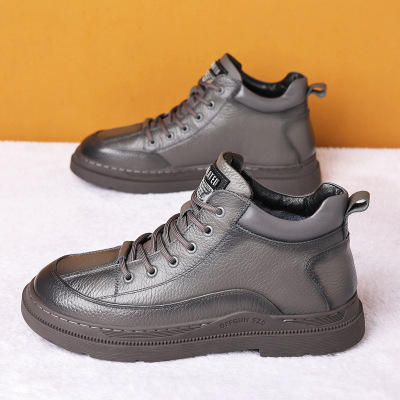 冬季新款头层牛皮男士棉鞋真皮羊毛保暖男鞋高帮休闲加绒男款皮鞋