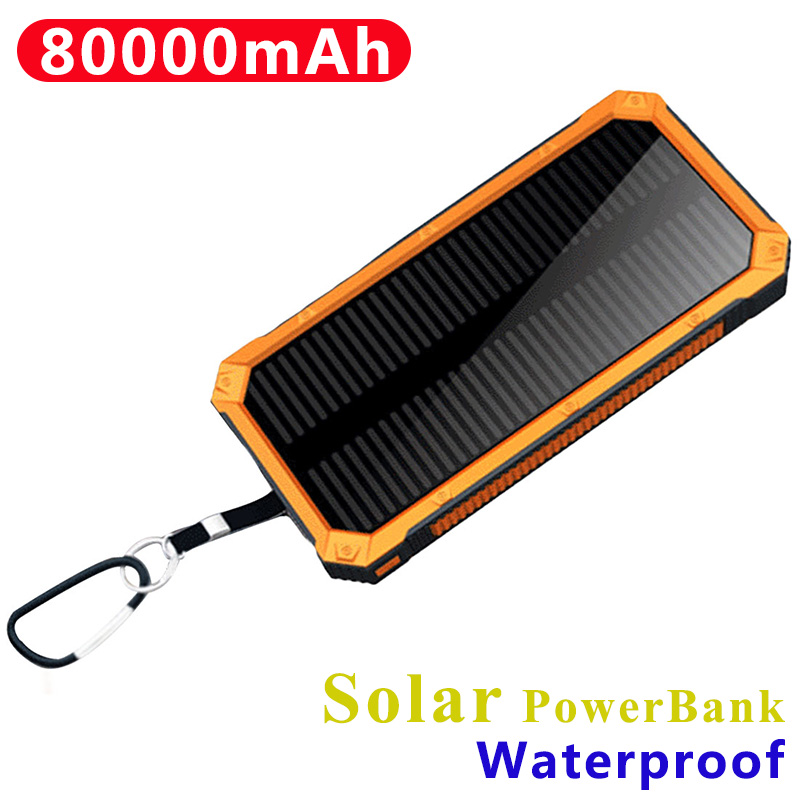 Waterproof Solar Power Bank 80000mAh Hand LED Large Capacity