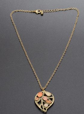 欧美复古做旧叶子树脂吊坠项链