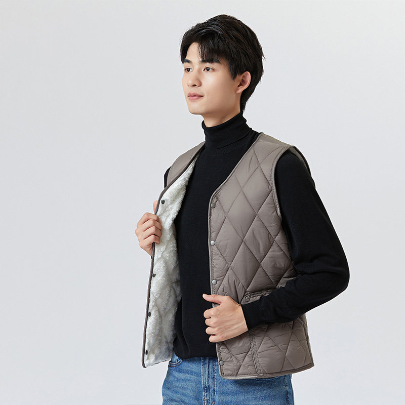 秋冬季加绒加厚羽绒棉马甲男短款保暖棉服坎肩背心中青年学生内胆