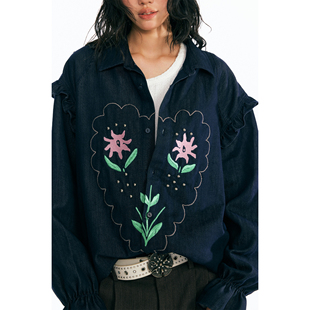 外套 药九玖柒 牛仔衬衫 贴布刺绣蓬蓬袖 1997邮政局 朋克图腾