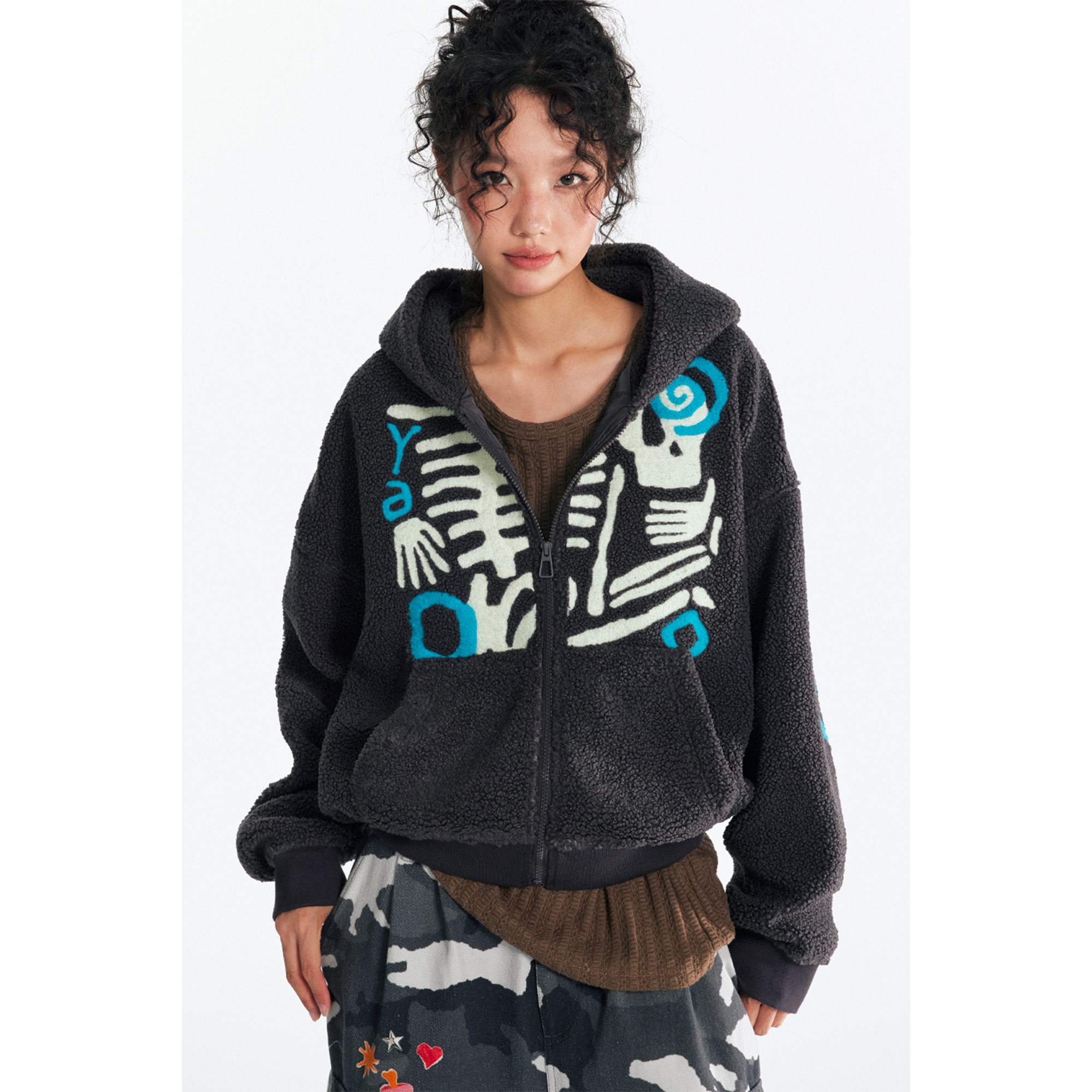 药九玖柒“骨头图腾”卫衣帽衫摇粒绒连帽男女外套/1997邮政局