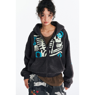 摇粒绒连帽男女外套 卫衣帽衫 1997邮政局 骨头图腾 药九玖柒