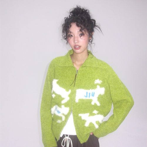 【苏新皓同款 】药九玖柒元气小羊提花毛衣拉链开衫/1997邮政局