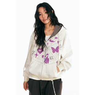 卫衣 发泡米粒绣拉链宽松连帽开衫 1997邮政局 捕梦网 药九玖柒