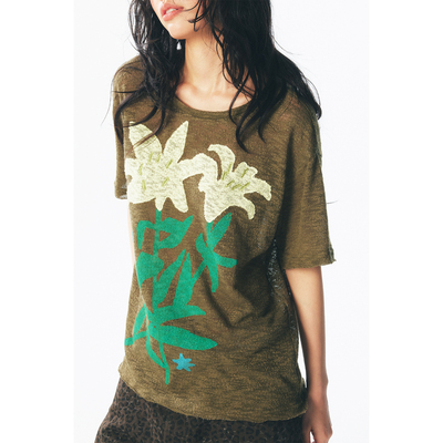 药九玖柒 “百合花”复古贴布做旧肌理感宽松男女短袖/1997邮政局