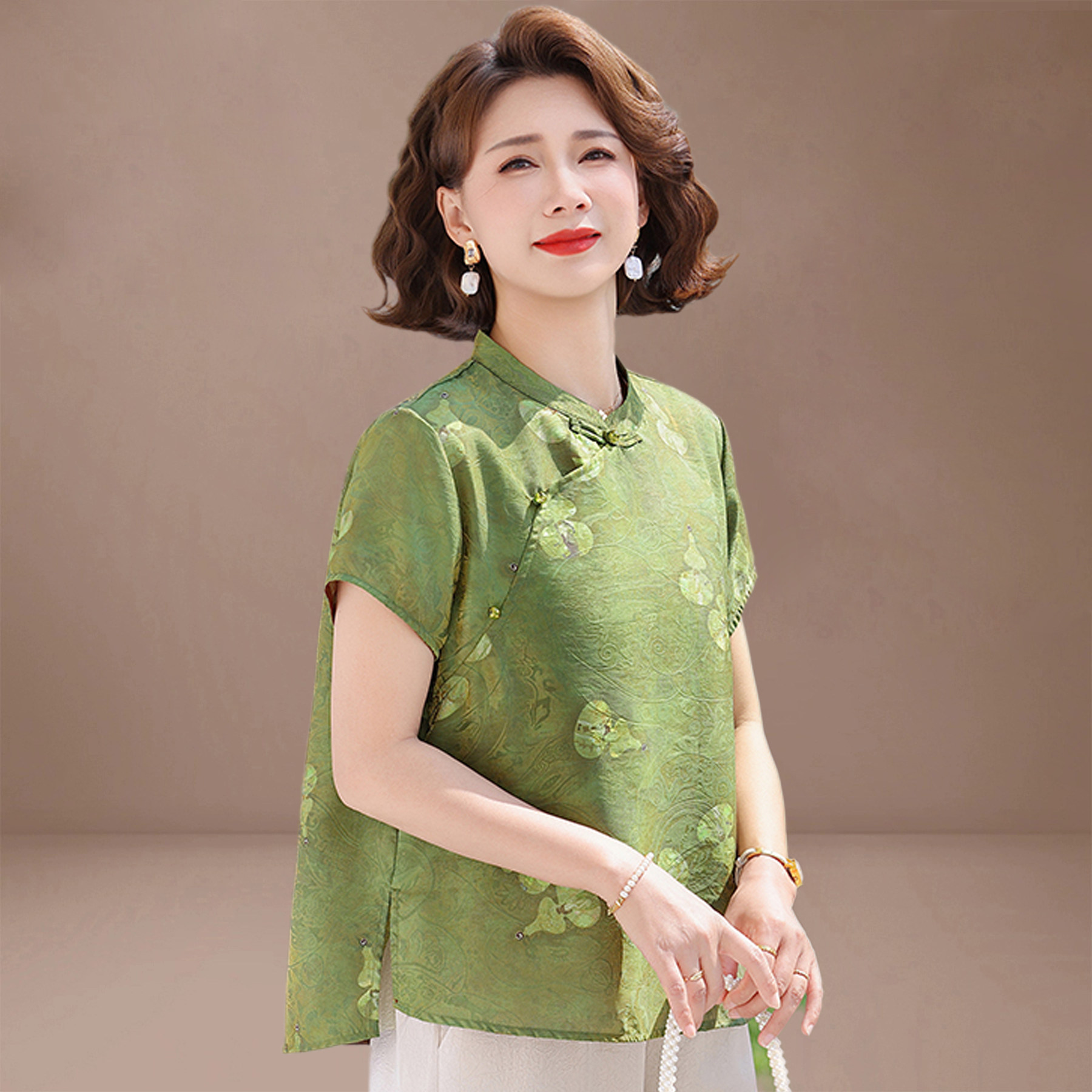 夏季新中式妈妈短袖小衫套装