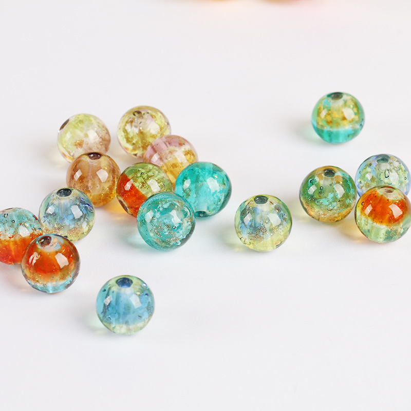 10颗 带孔双色夜光金沙琉璃珠水晶圆散珠diy饰品配件手链串珠材料