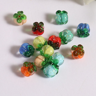 10颗 有孔夜光柿子散珠玻璃南瓜串珠饰品配件草莓菠萝手链材料