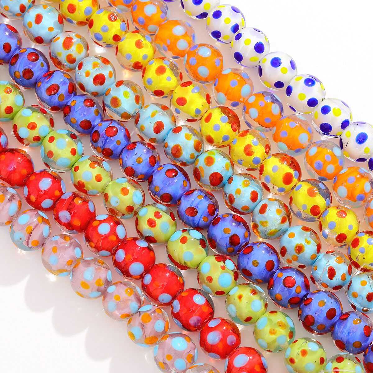 40颗 有孔ins风糖果色波点琉璃珠手绘串珠DIY手工饰品配件圆珠子