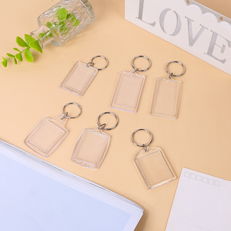 20个 亚克力钥匙扣透明ps塑料相框钥匙圈多边形照片钥匙链小挂件