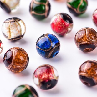 10颗 香灰琉璃珠子吞金兽半成品diy手工串珠材料金沙圆珠散珠配件