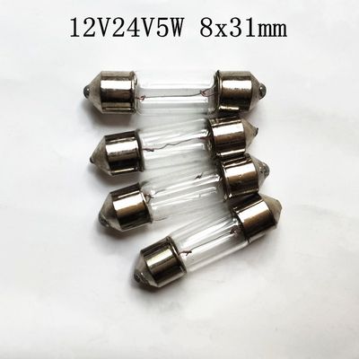 双尖灯泡仪器机床指示灯T8X31mm管状灯泡12V24V双尖泡暖光钨丝灯