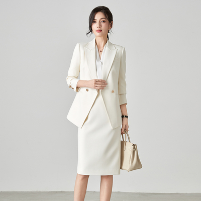 白色职业商务一步裙西装套装通勤