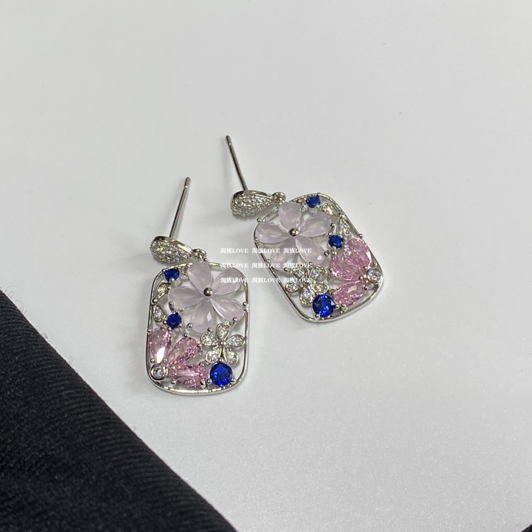 国风花朵镶钻耳钉耳环