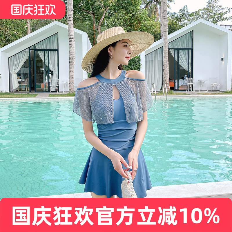 游泳衣女2025新款连体保守仙女范遮肚显瘦大码学生泡温泉小胸泳装