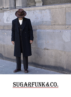 Sugarfunk大人字粗花羊毛呢马球大衣 Polocoat美式复古/浴血黑帮