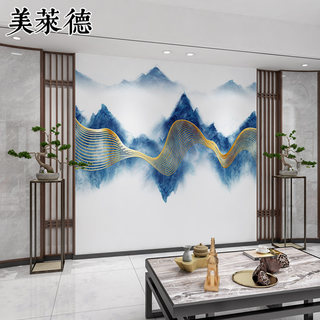 3d新中式电视背景墙壁画抽象山水墙纸客厅沙发装饰壁画轻奢影视墙