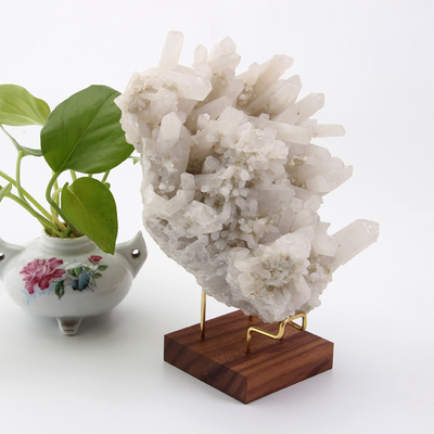 铜配黑胡桃木展示架摆件水晶矿物晶体矿石底座样板奇石标本支架