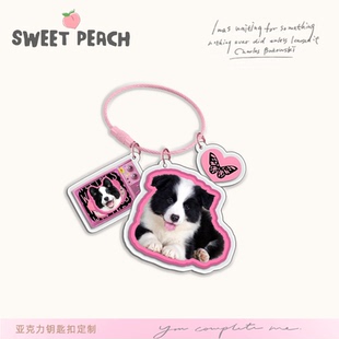 宠物人物定制照片亚克力彩色钢丝圈钥匙扣包挂猫猫狗狗diy挂件