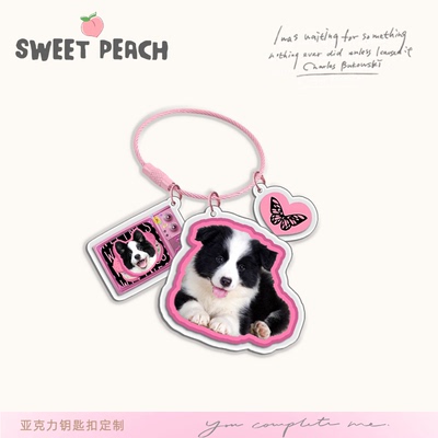 宠物人物定制照片亚克力彩色钢丝圈钥匙扣包挂猫猫狗狗diy挂件