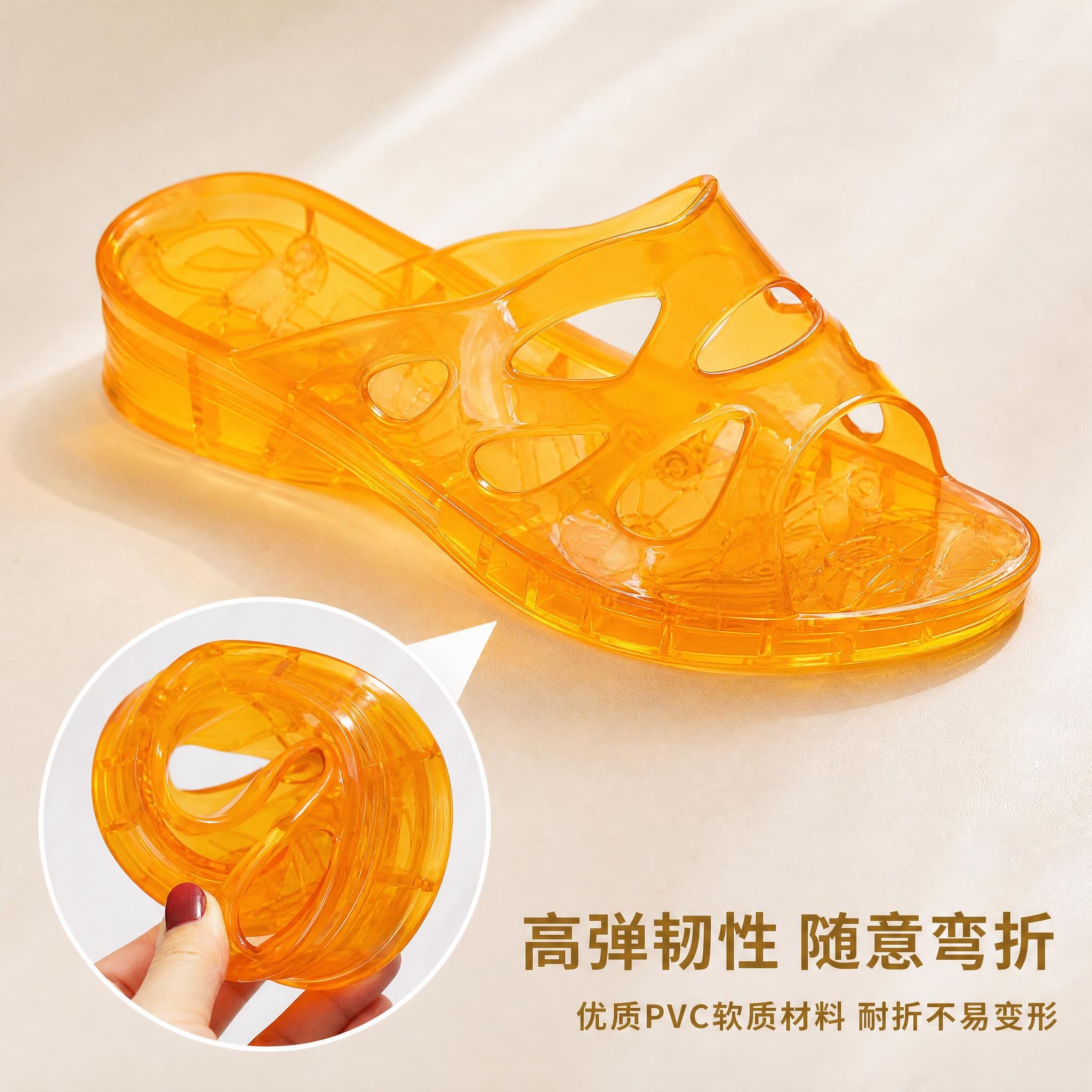 水晶透明女士坡跟拖鞋牛筋塑胶浴室洗澡果冻质感耐穿妈妈鞋凉拖鞋