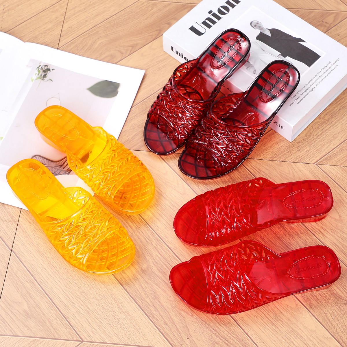 水晶透明女士拖鞋牛筋塑胶浴室漏水不臭脚果冻防滑居家凉拖鞋